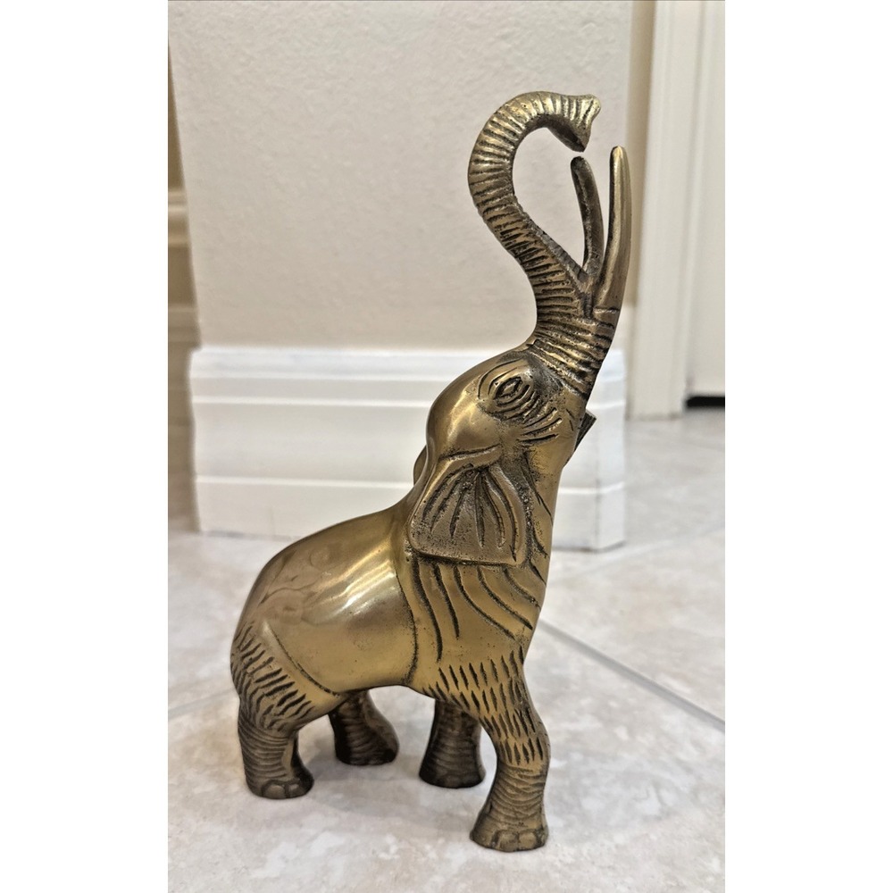 VTG Brass Elephant Trunk Up for Luck 9.5" x 2" Statue 2.07" Lbs. Figurine Decor